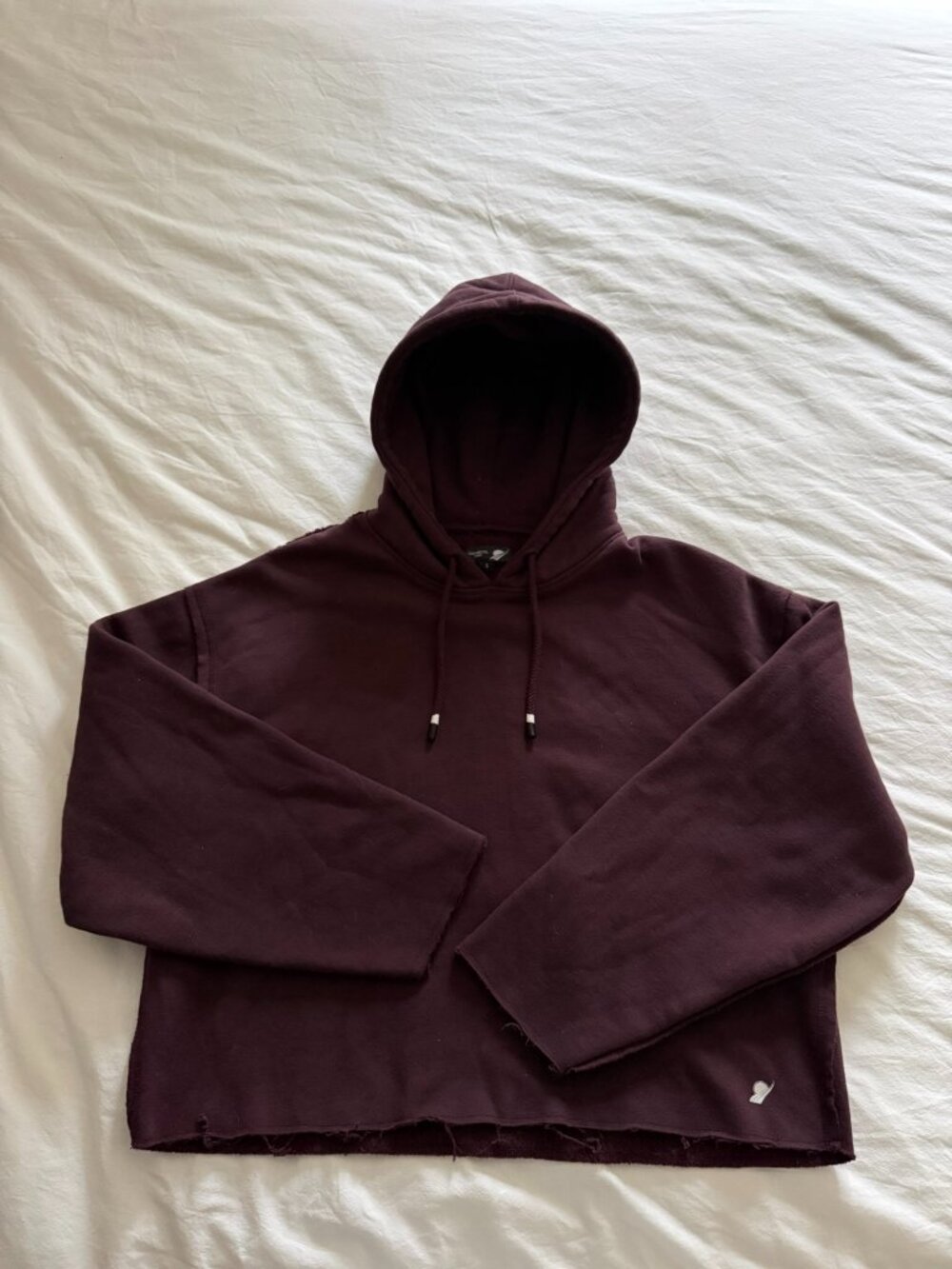 Fundamental Coast Cropped Hoodie Burgundy Raw Hem Cozy Pullover Small